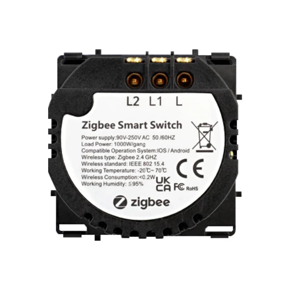 Luxion ZigBee Touch Light Switch Module – 2 Gang (LX-ZT-201) – Technical Data (from module label)