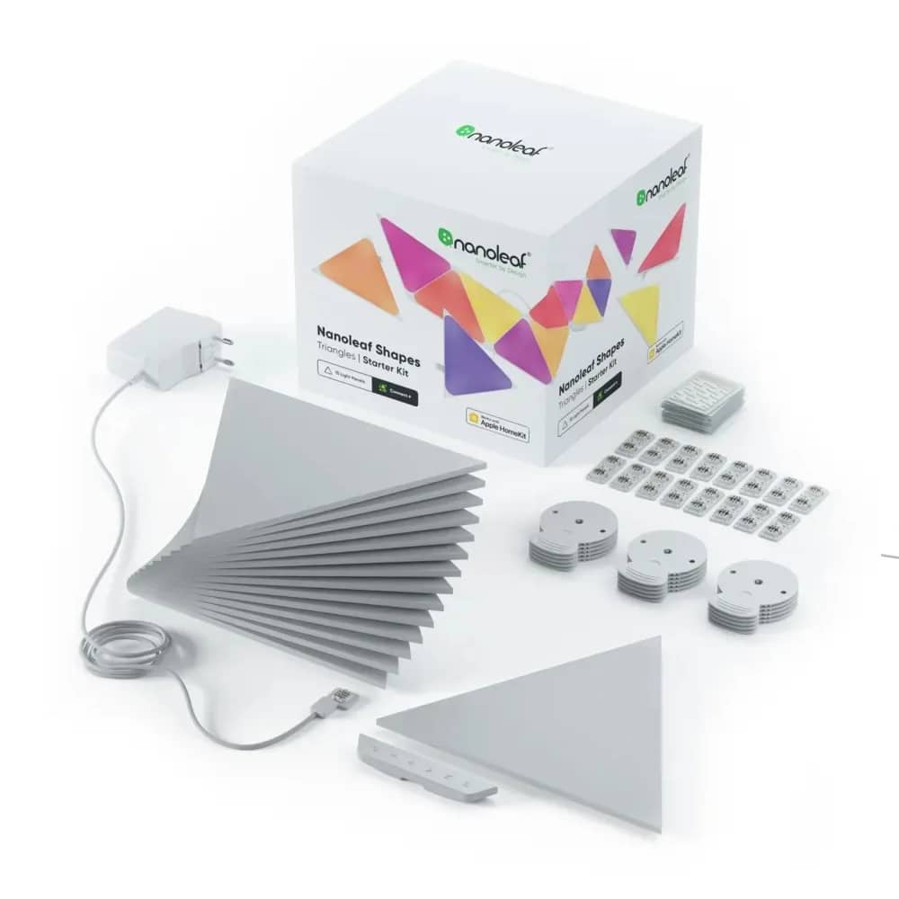 Nanoleaf Shapes Triangles Light Panels Kit – 15 Panels, RGBW LED, Music Sensor, 2.5 m Cable, Voice Assistant Compatible