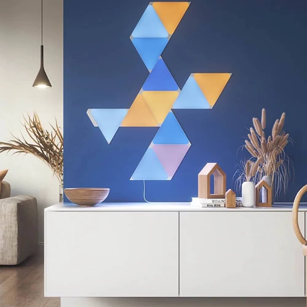 Nanoleaf Shapes Triangles Light Panels Kit – 15 Panels, RGBW LED, Music Sensor, 2.5 m Cable, Voice Assistant Compatible – Nanoleaf Smarter Series App