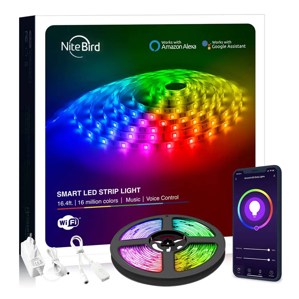 NiteBird SL2 Smart LED Strip Kit – Wi-Fi, 5 Metres, App & Voice Control – Dimmable RGB Light