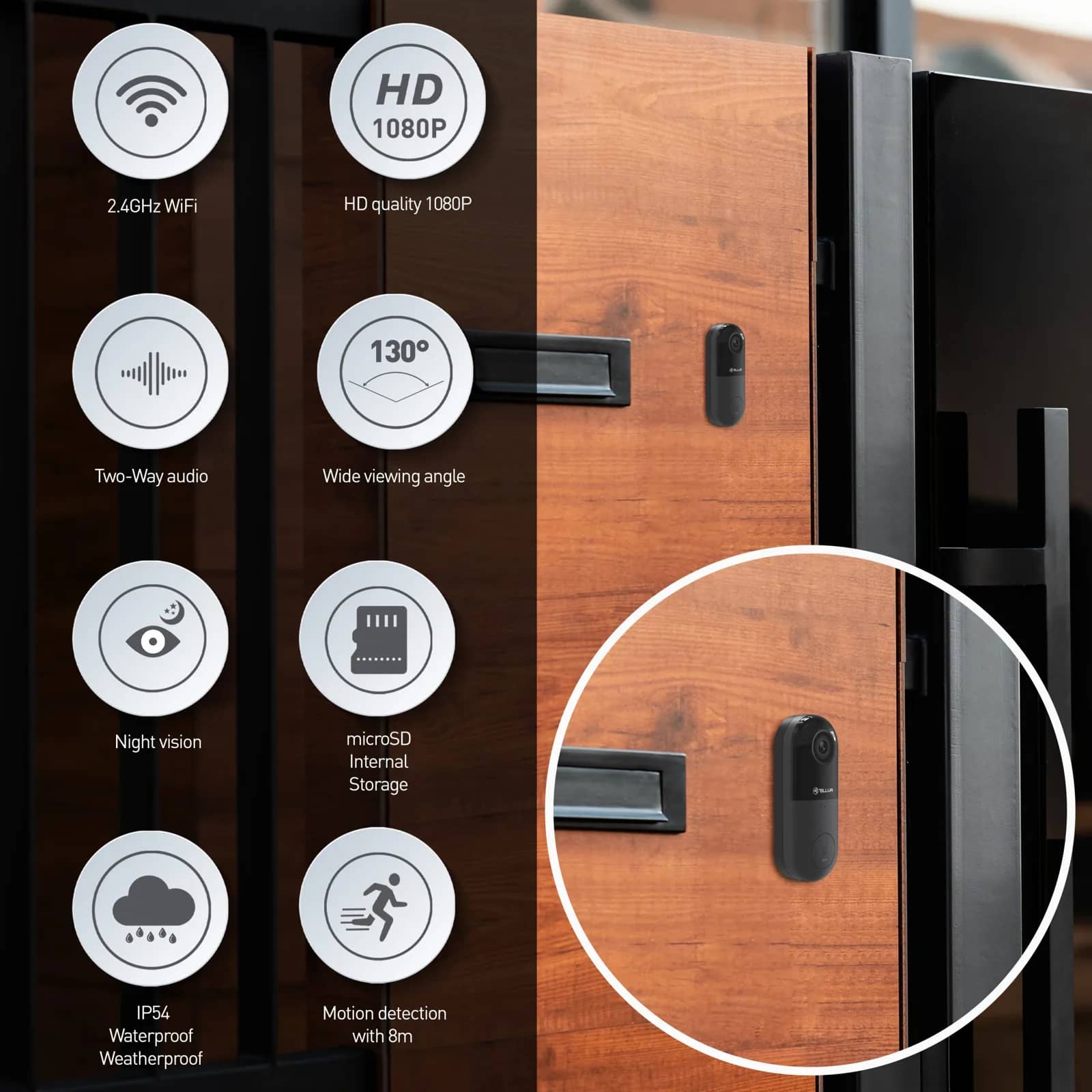 Tellur Wi-Fi Video Doorbell Intercom – 1080P, 130° Infrared Night Vision, microSD Slot — image 10