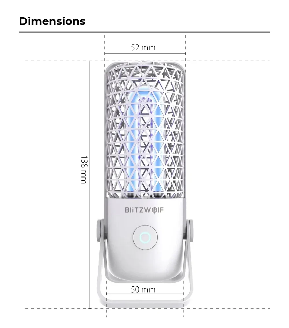 BlitzWolf BW-FUN4 Portable UV & Ozone Sterilisation Lamp – 700 mAh Battery – detail 1