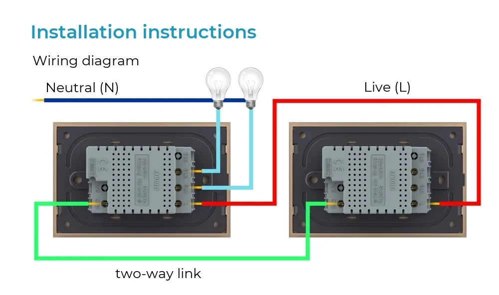 Livolo 2 Gang 2-Way / Intermediate Touch Light Switch Module – Italian Standard, New Series – detail 1