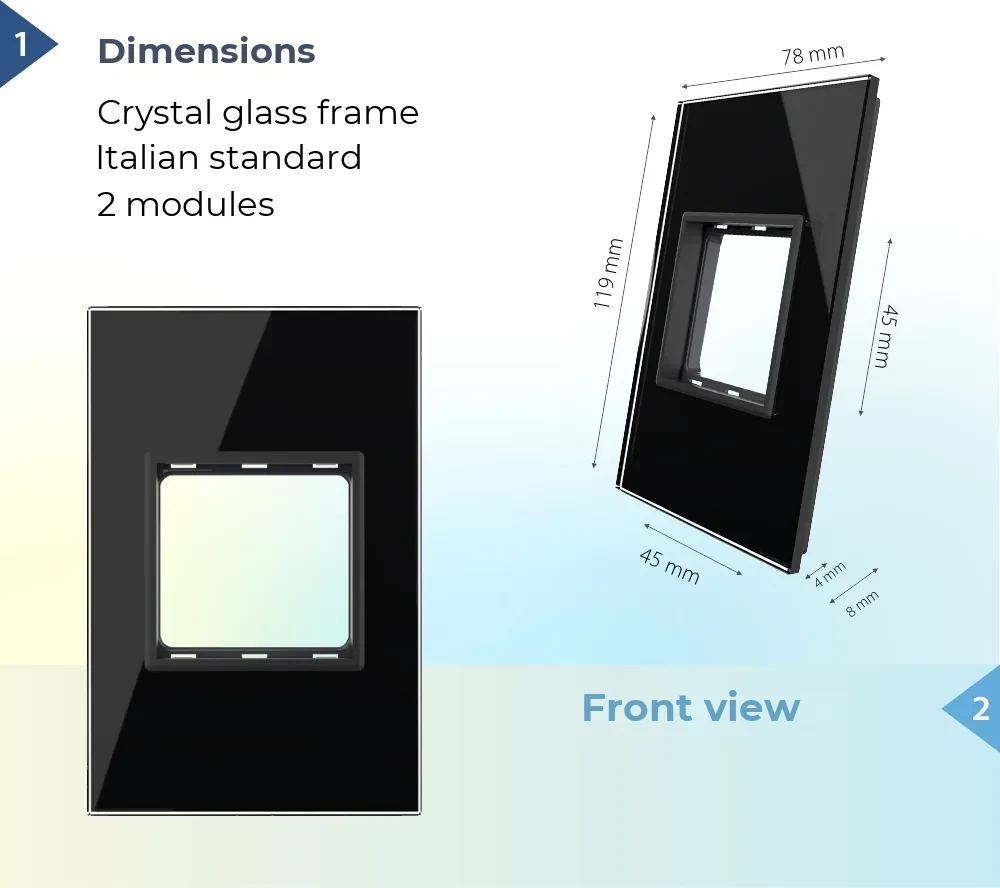 Livolo Glass Frame – Italian Standard, 2 Modules (New Series) – detail 1