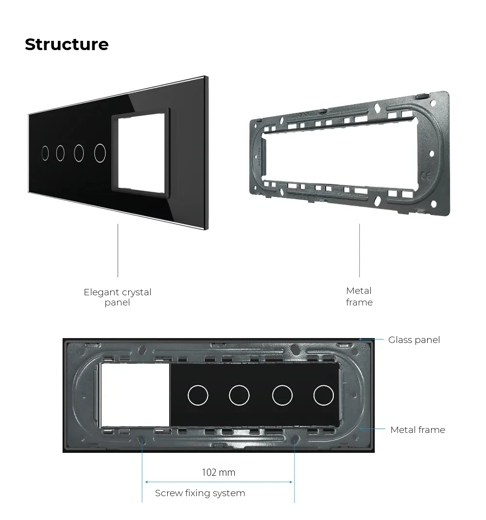 Livolo Glass Panel for 2 Gang + 2 Gang Touch Light Switch with Socket – Italian Standard 6/7M – detail 3
