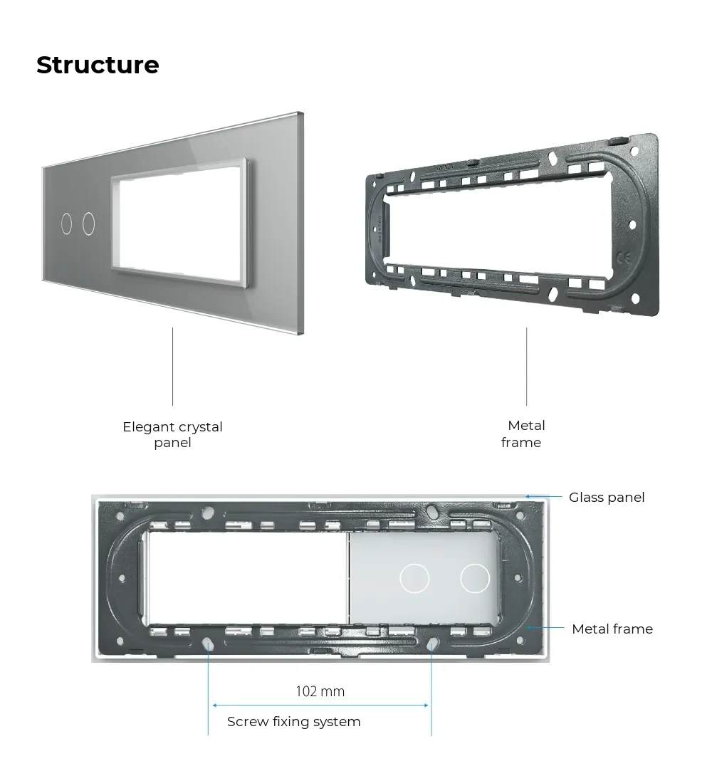 Livolo Glass Panel for 2 Gang Touch Light Switch with 2 Sockets – Italian Standard, 6/7M – detail 3