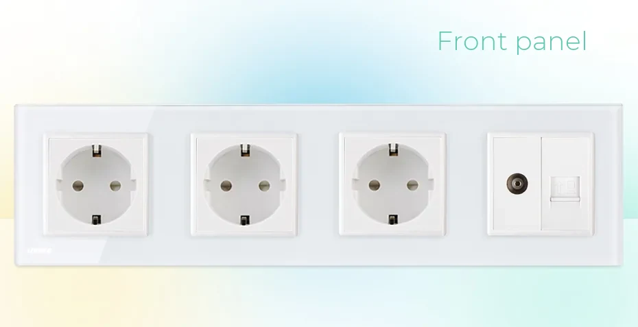 Livolo Quadruple Socket with Glass Frame – 3 Wall Sockets + TV/Internet – detail 1