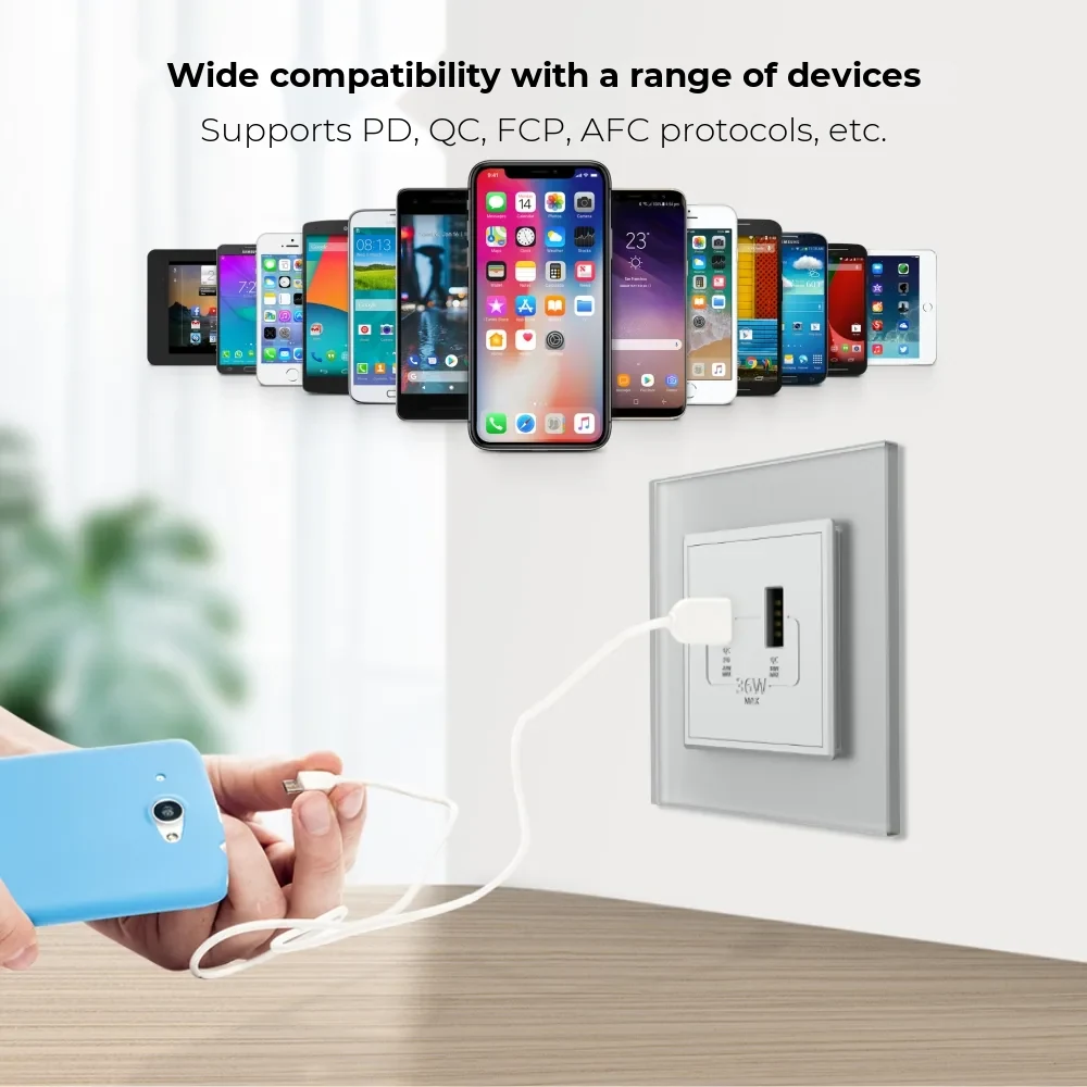 Livolo USB-A + USB-C Charging Socket with Glass Frame – New Series – detail 1