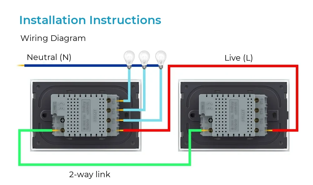Livolo Wireless Touch Light Switch Module – 3 Gang 2-Way / Intermediate, Italian Standard, New Series – detail 1