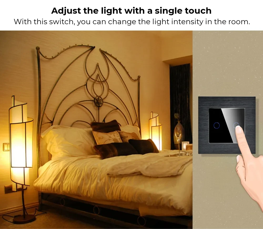 Luxion Glass Touch Dimmer Light Switch with Aluminium Frame – 2 Gang – detail 1