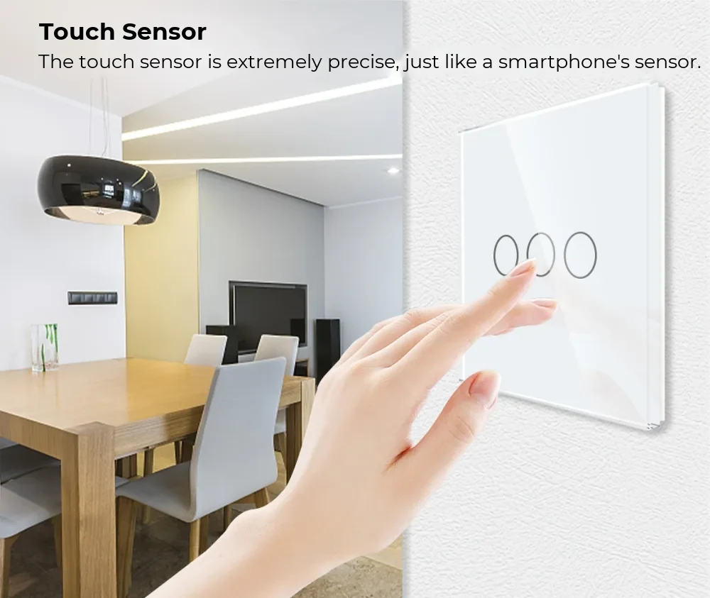 Luxion Glass Touch Light Switch – 3 Gang, 500W – detail 1