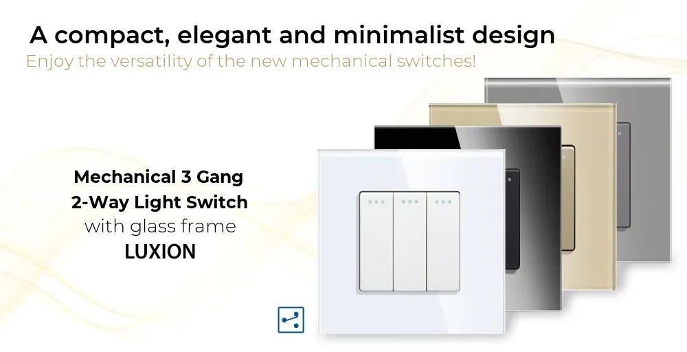 Luxion Mechanical 3 Gang 2-Way Light Switch with Glass Frame – detail 1