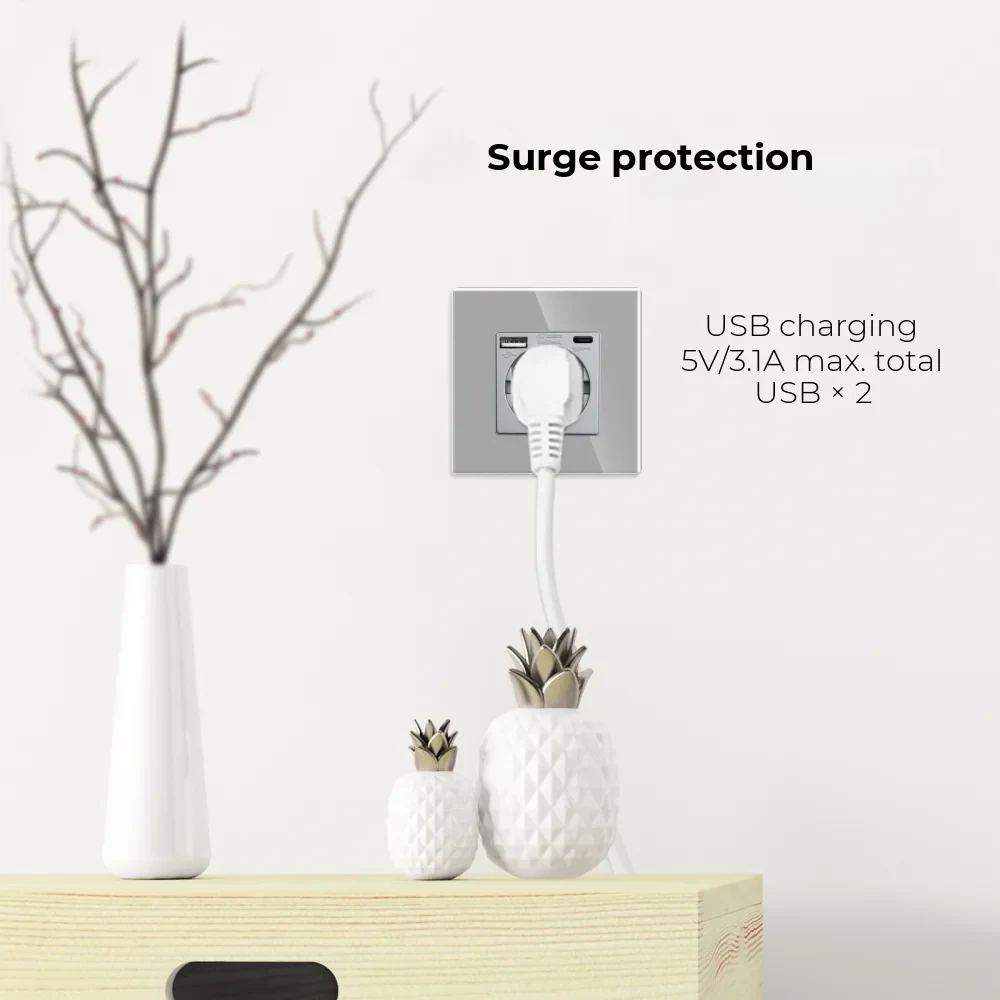 Luxion Single Socket + USB-A + USB-C with Glass Frame – detail 1