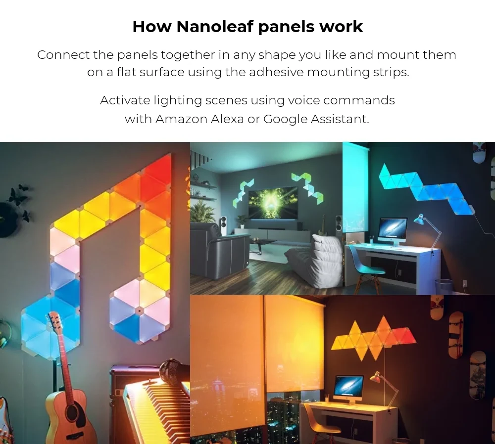 Nanoleaf Shapes Triangles Light Panels Kit – 15 Panels, RGBW LED, Music Sensor, 2.5 m Cable, Voice Assistant Compatible – detail 1