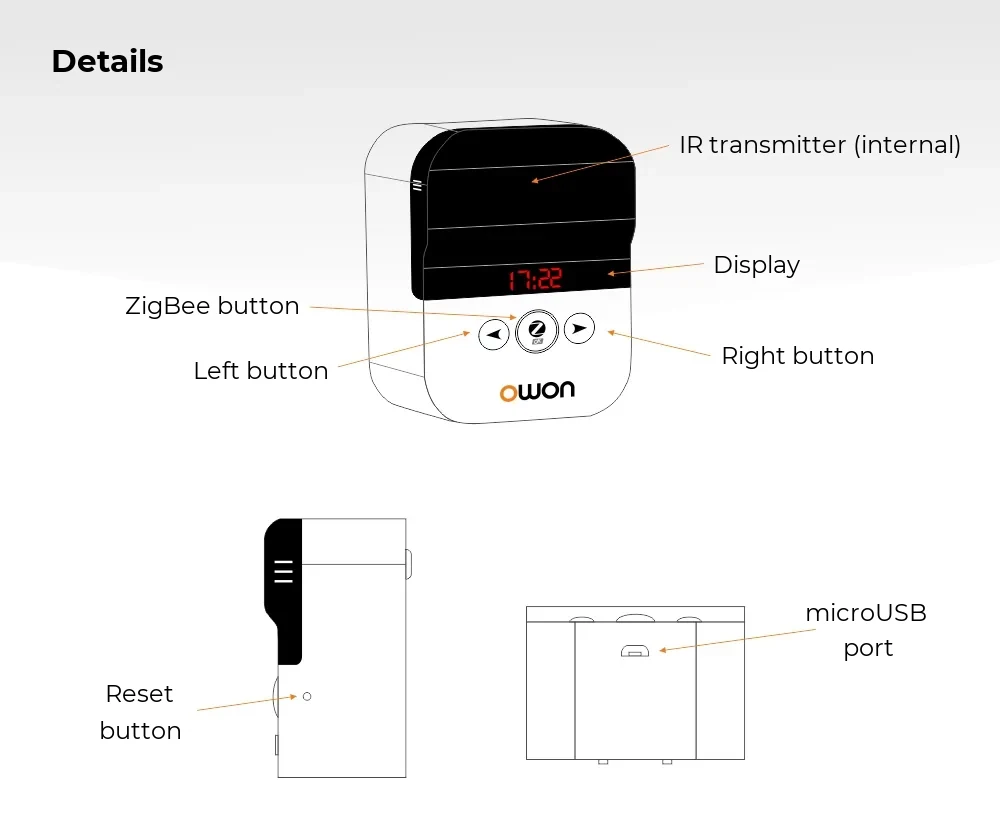 Owon Smart Air Conditioner Thermostat AC201 – App Control, Temperature Display, Scene Integration – detail 1