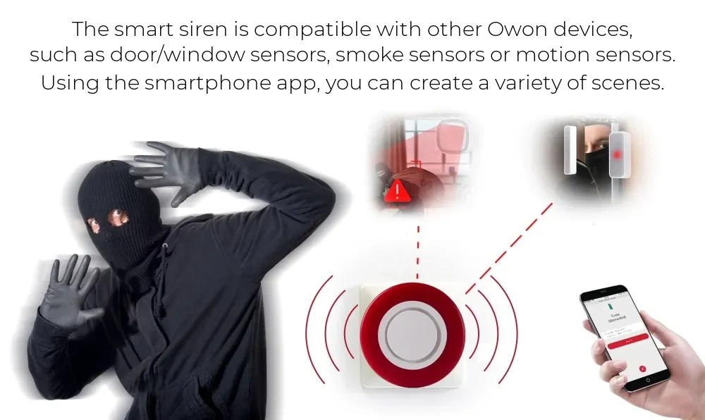 Owon Smart Siren SIR216 – App Control, Zigbee, 95 dB, 700 mAh Backup Battery – detail 1