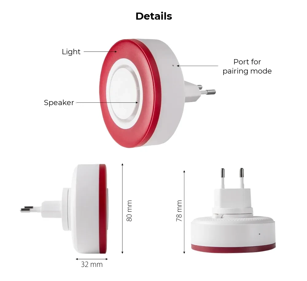 Owon Smart Siren SIR216 – App Control, Zigbee, 95 dB, 700 mAh Backup Battery – detail 3
