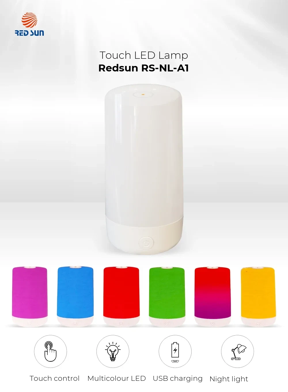 RedSun RS-NL-A1 LED Lamp – Multicolour, Touch Control, USB Charging, Adjustable Brightness – detail 1