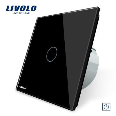 Intrerupator simplu cu timer si touch Livolo din sticla culoare neagra