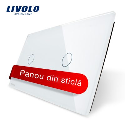 Panou intrerupator simplu+simplu cu touch Livolo din sticla