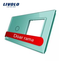 Panou intrerupator simplu cu touch si priza simpla Livolo din sticla culoare verde