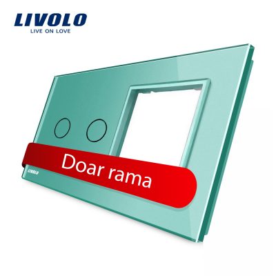 Panou intrerupator dublu cu touch + priza simpla Livolo din sticla culoare verde