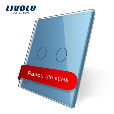 Panou intrerupator dublu cu touch Livolo din sticla culoare albastra