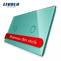 Panou intrerupator simplu+simplu cu touch Livolo din sticla culoare verde