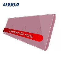 Panou intrerupator simplu+simplu+simplu cu touch Livolo din sticla culoare roz