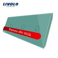 Panou intrerupator simplu+simplu+simplu cu touch Livolo din sticla culoare verde