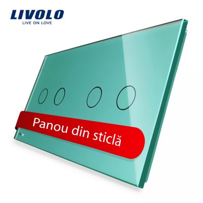 Panou intrerupator dublu+dublu cu touch Livolo din sticla culoare verde