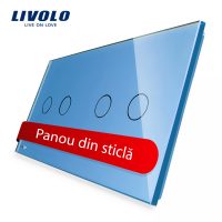 Panou intrerupator dublu+dublu cu touch Livolo din sticla culoare albastra