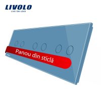 Panou intrerupator dublu+dublu+dublu cu touch Livolo din sticla culoare albastra