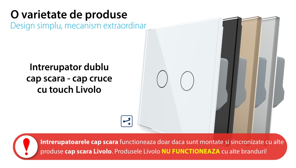 Intrerupator Dublu Cap Scara / Cruce cu Touch LIVOLO – Serie Noua