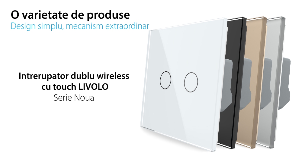 Intrerupator dublu wireless cu touch Livolo din sticla