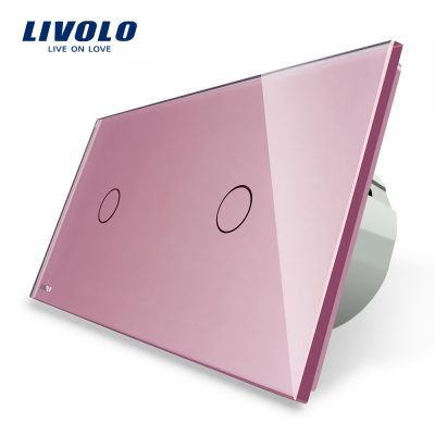 Intrerupator simplu + simplu cu touch Livolo din sticla culoare roz