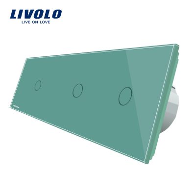 Intrerupator triplu cu touch Livolo din sticla culoare verde