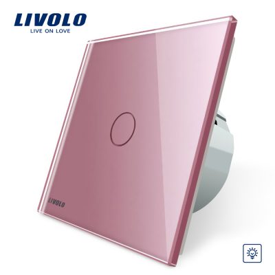 Intrerupator cu variator cu touch Livolo din sticla culoare roz