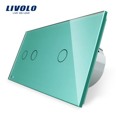 Intrerupator dublu + simplu cu touch Livolo din sticla culoare verde