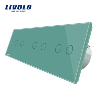 Intrerupator dublu+dublu+dublu cu touch Livolo din sticla culoare verde