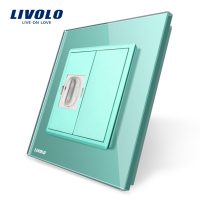 Priza simpla HDMI Livolo cu rama din sticla culoare verde