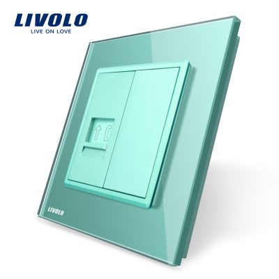 Priza simpla Telefon Livolo cu rama din sticla culoare verde