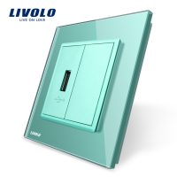 Priza USB Livolo cu rama din sticla culoare verde