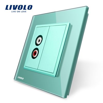 Priza simpla audio Livolo cu rama din sticla culoare verde