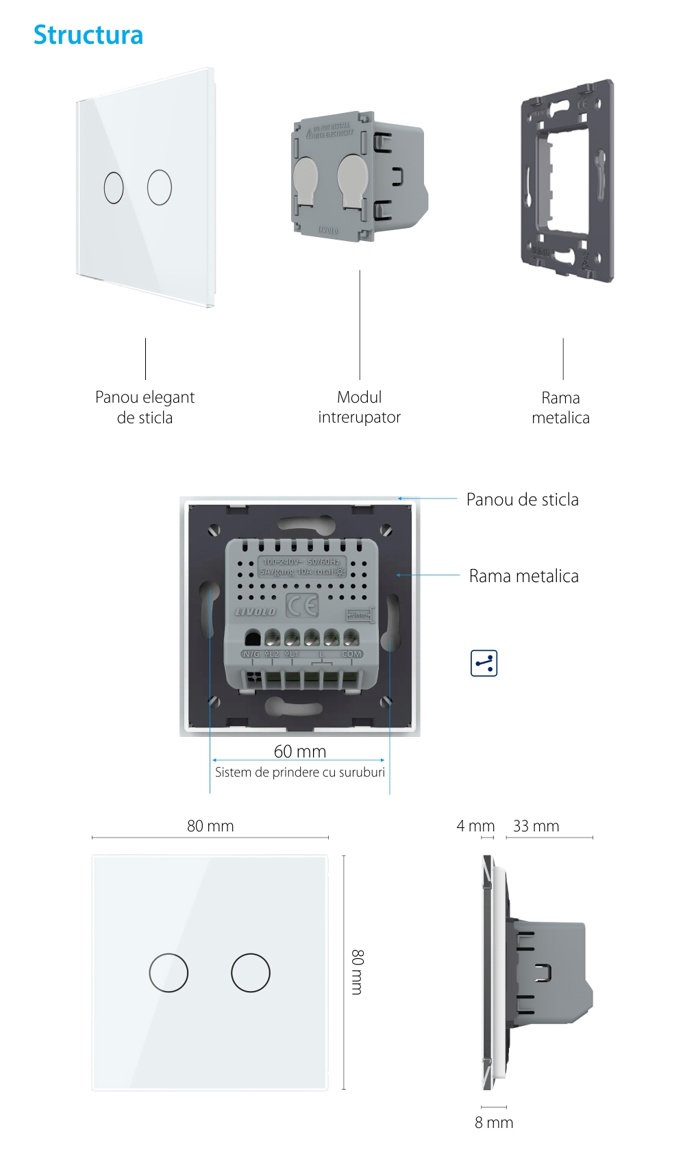 Intrerupator Dublu Cap Scara / Cruce cu Touch LIVOLO – Serie Noua