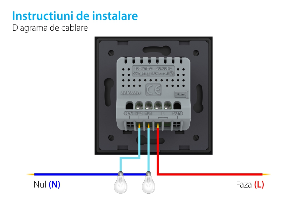 Intrerupator dublu wireless cu touch Livolo din sticla