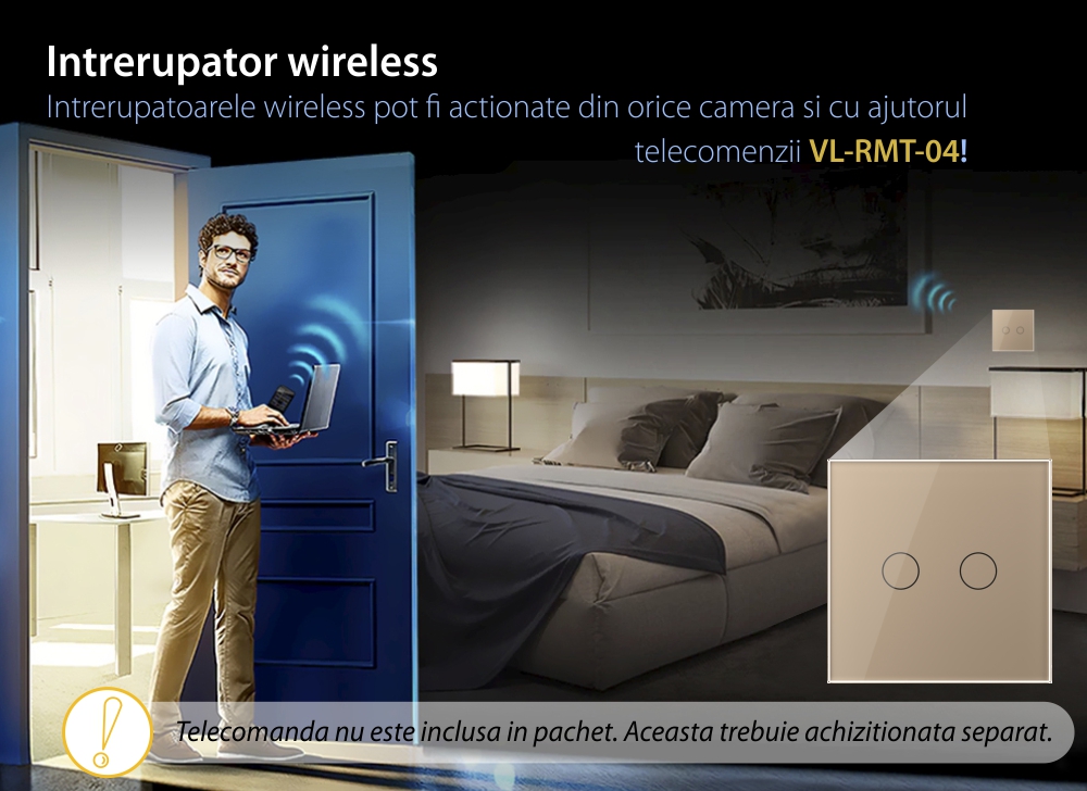 Intrerupator dublu wireless cu touch Livolo din sticla