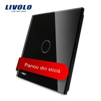 Panou intrerupator simplu cu touch Livolo din sticla culoare neagra