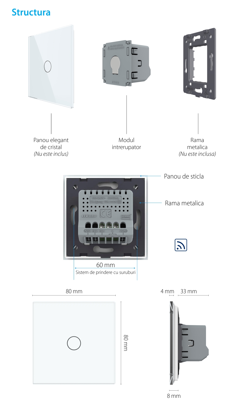 Modul Intrerupator Simplu Wireless cu Touch LIVOLO – Serie Noua