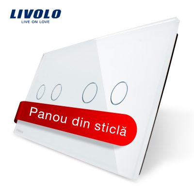 Panou intrerupator dublu+dublu cu touch Livolo din sticla